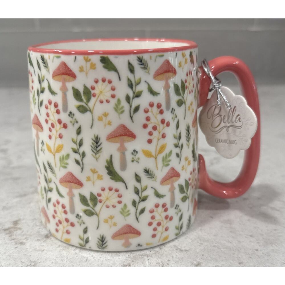 FALL FAWNA MUSHROOMS 16oz Mug 10 Strawberry Street Bella MUSHROOM Coral Pink NEW